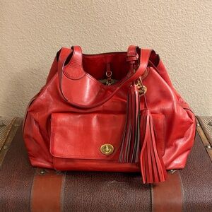 COACH Red Leather Handbag with Tassel